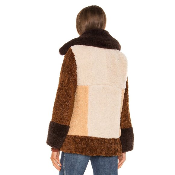 A.L.C. Stefan Faux Fur Shearling Patchwork Coat / XS / Brown Multi Teddy Sherpa - Picture 3 of 11